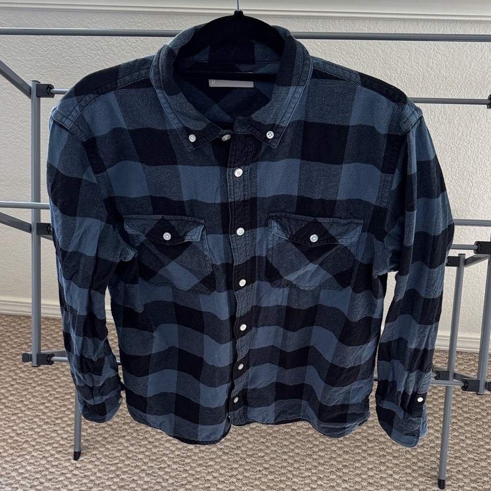 M’s Everlane Classic Brushed Flannel, blue plaid, size XL